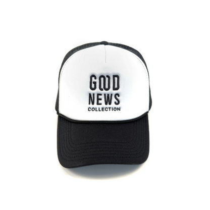 Good News OG Trucker Hat – Stacked White/Black