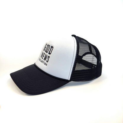 Good News OG Trucker Hat – Stacked White/Black